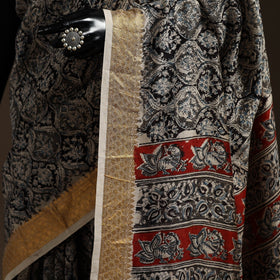 Black - natural dyed pedana chanderi silk kalamkari saree