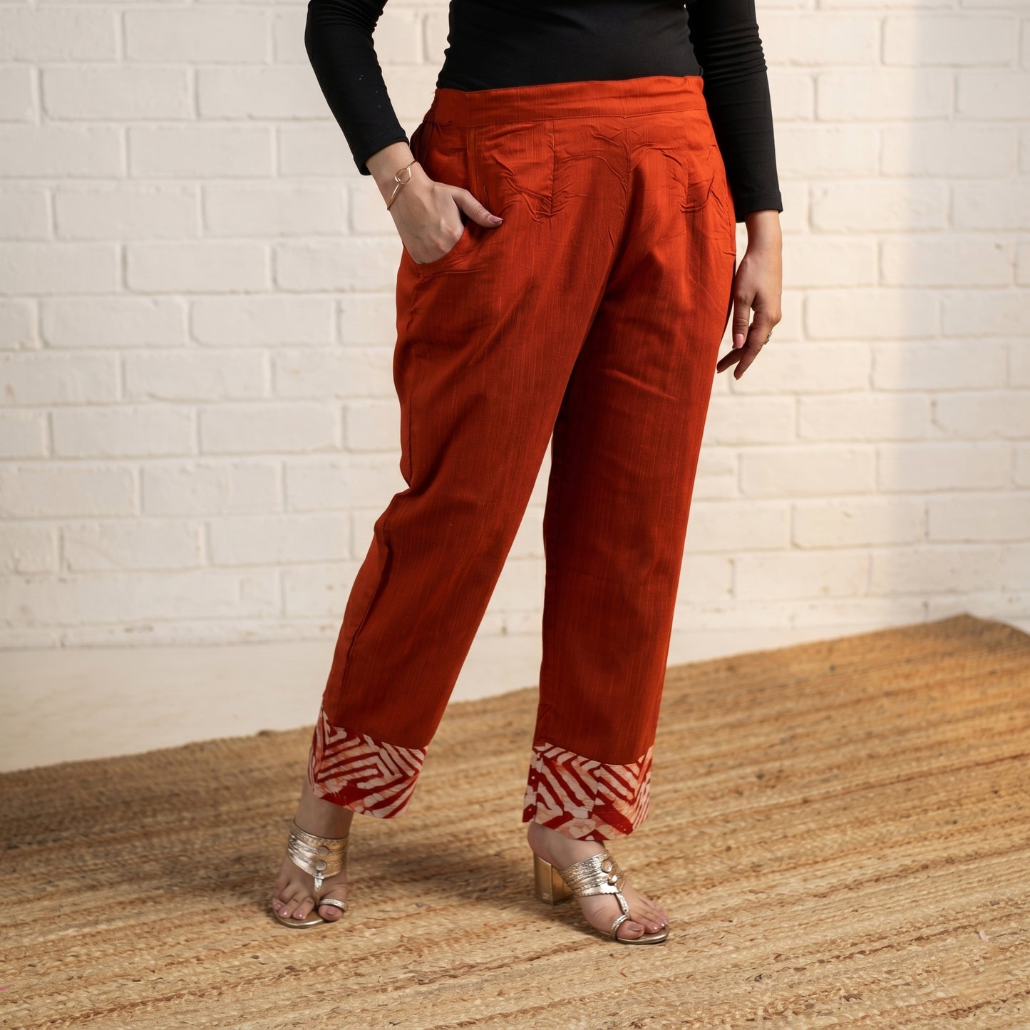 Elastic Waist Slub Silk Plain Palazzo for Women 25