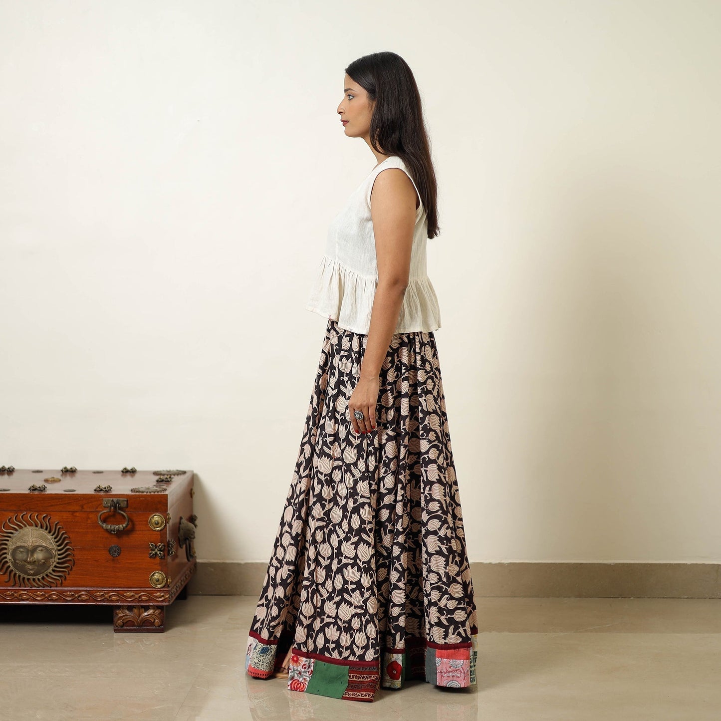 Multicolor - hand printed cotton long bagru skirt 11
