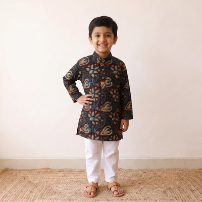 Multicolor - kids pure cotton kurta in bagru block prints