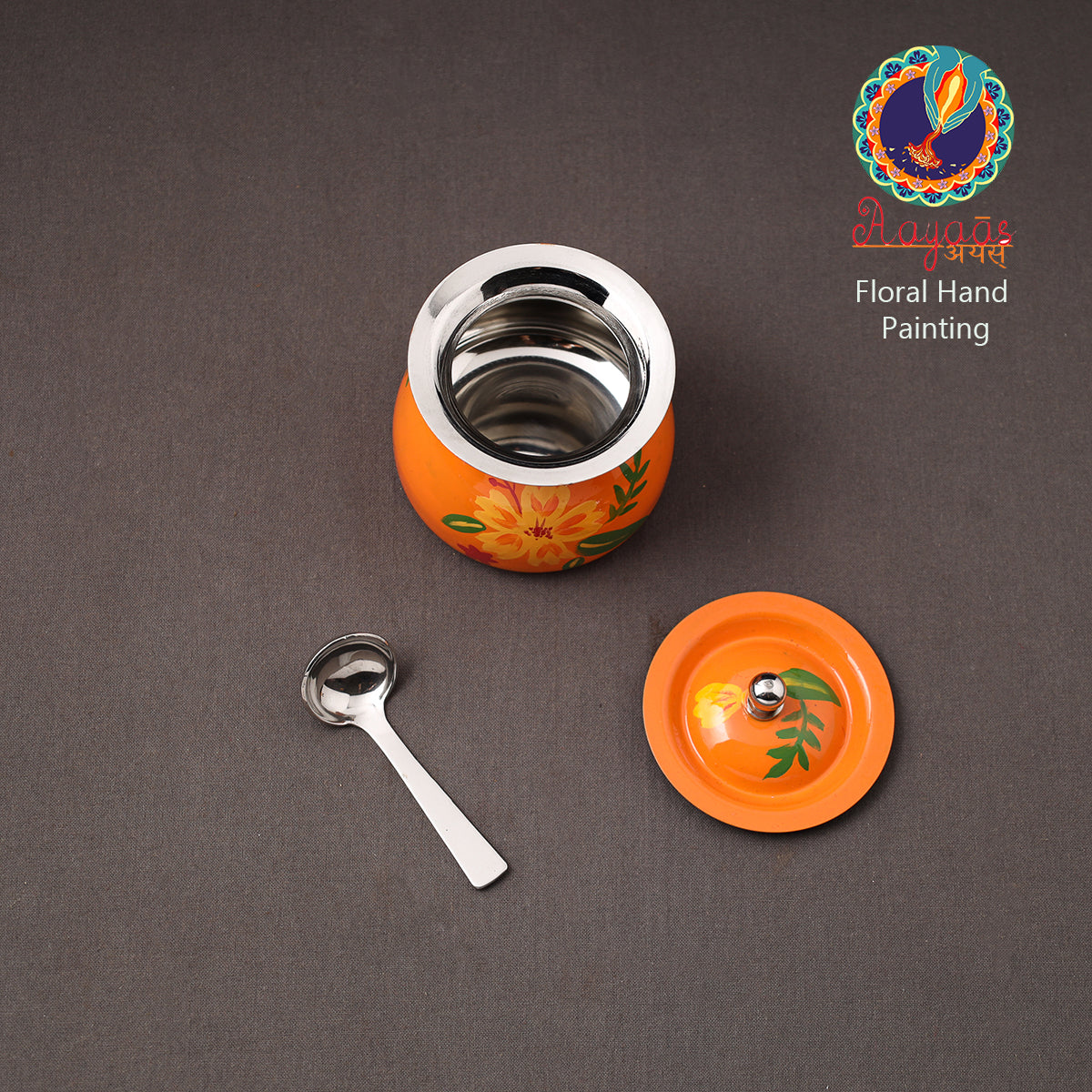 Floral Handpainted Enamelware Stainless Steel Ghee Pot 44