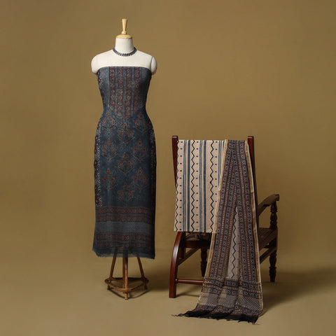 Kutch hand natural dyed kota doria cotton 3pc unstitched