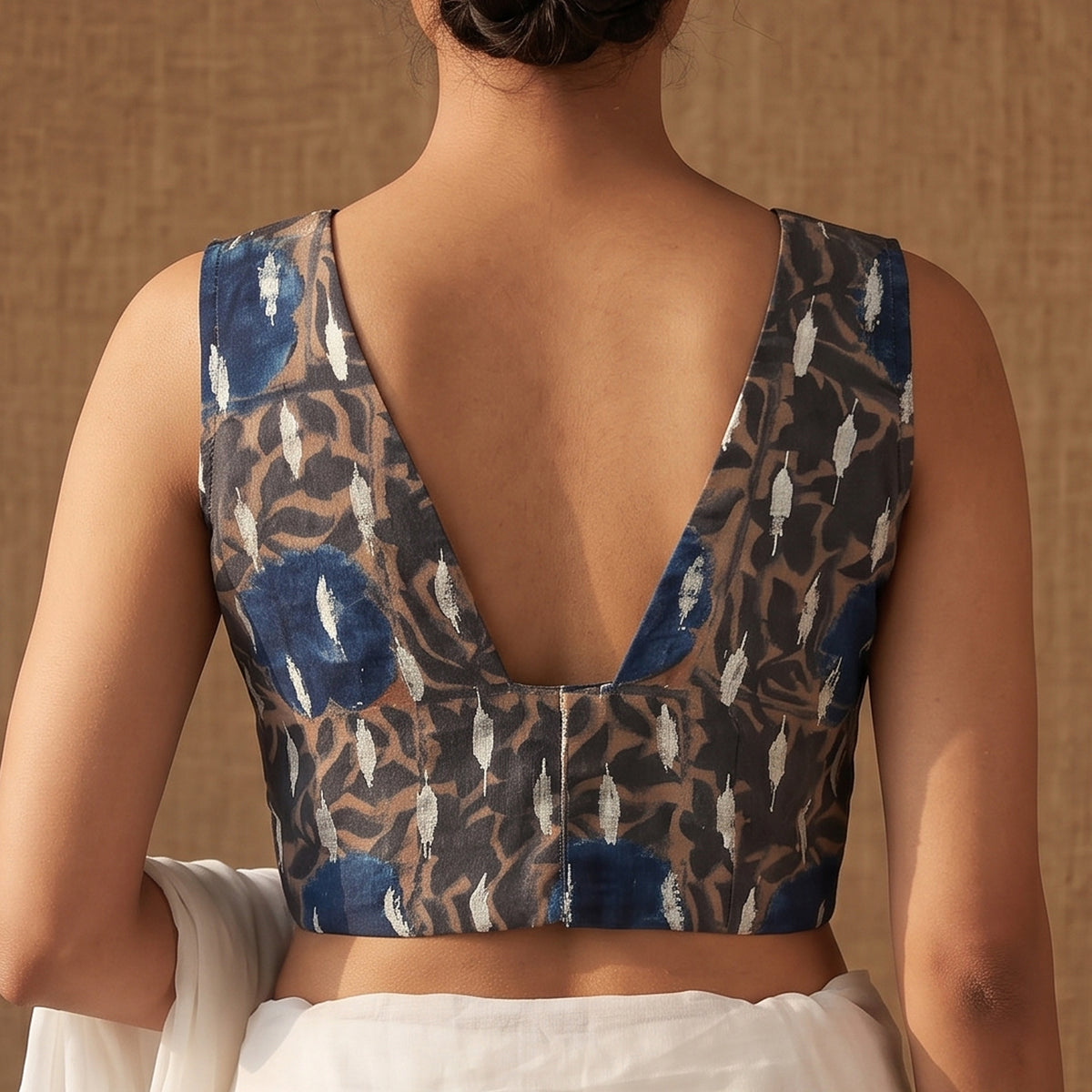 Ajrakh Hand Block Print Modal Silk Sleeveless Readymade Blouse 03