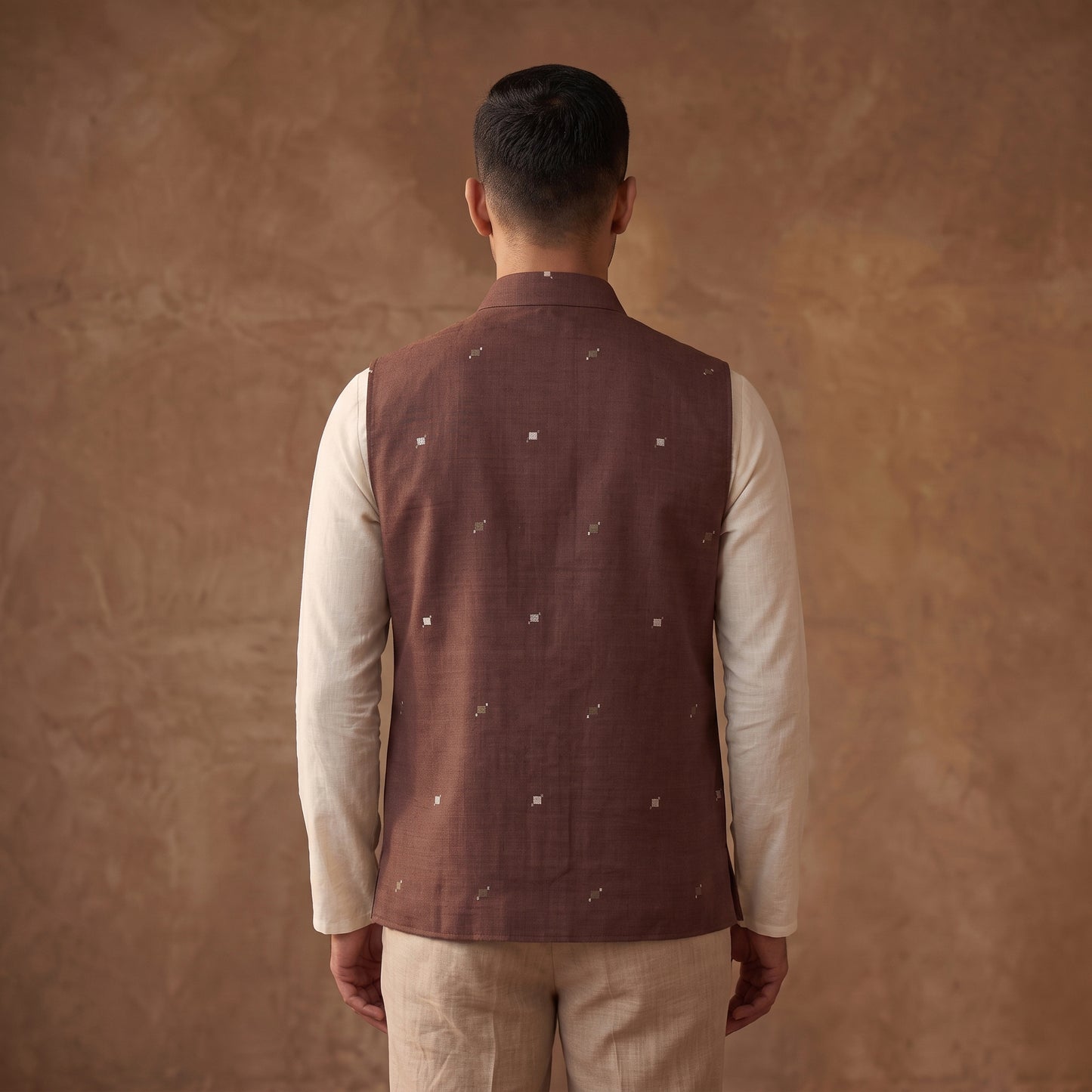 Handwoven Cotton Nehru Jacket for Men in Jamdani Buti of Srikakulam 10