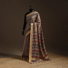 Brown - natural dyed pedana chanderi silk kalamkari saree