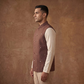 Handwoven Cotton Nehru Jacket for Men in Jamdani Buti of Srikakulam 10
