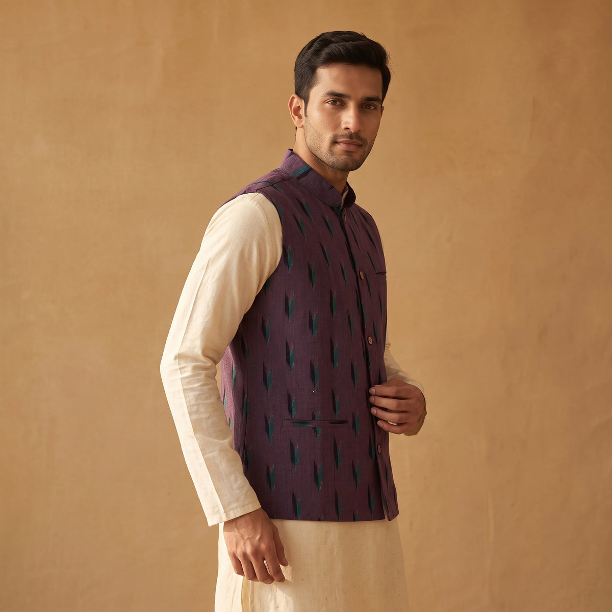 Pochampally Ikat Cotton Men Nehru Jacket 12