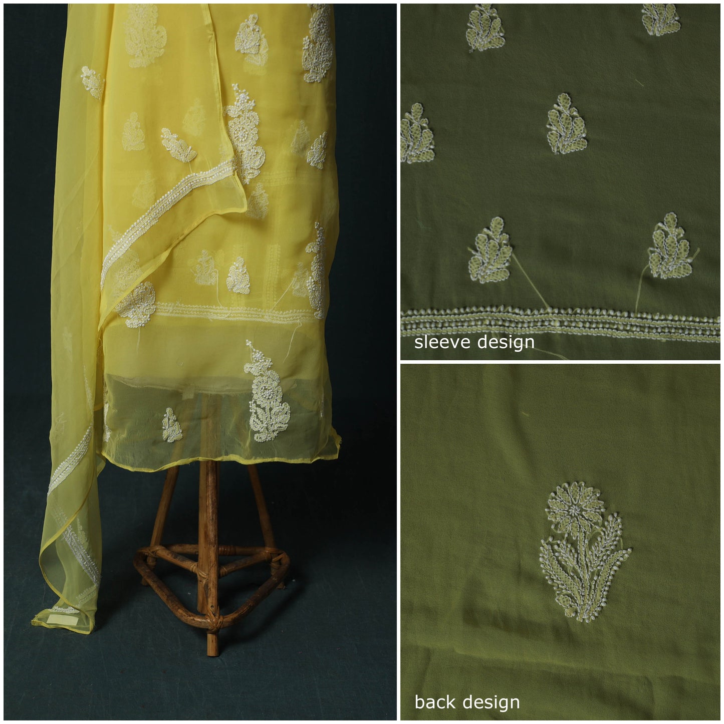 Lucknowi Chikankari Hand Embroidered Georgette 3pc Unstitched Dress Material Suit Set 46
