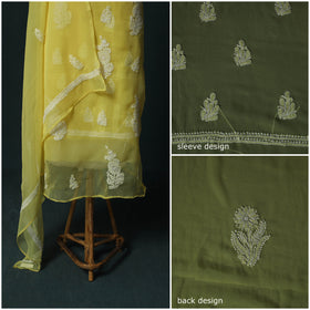 Lucknowi Chikankari Hand Embroidered Georgette 3pc Unstitched Dress Material Suit Set 46