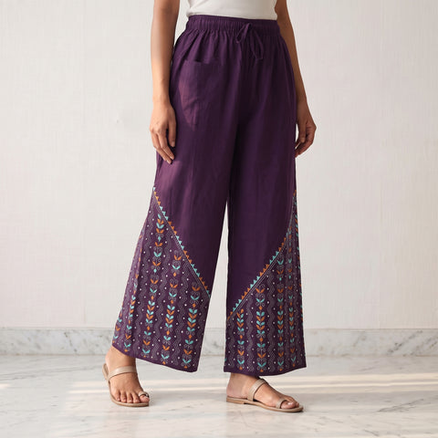 Bengal Kantha Hand Embroidered Cotton Palazzo 09