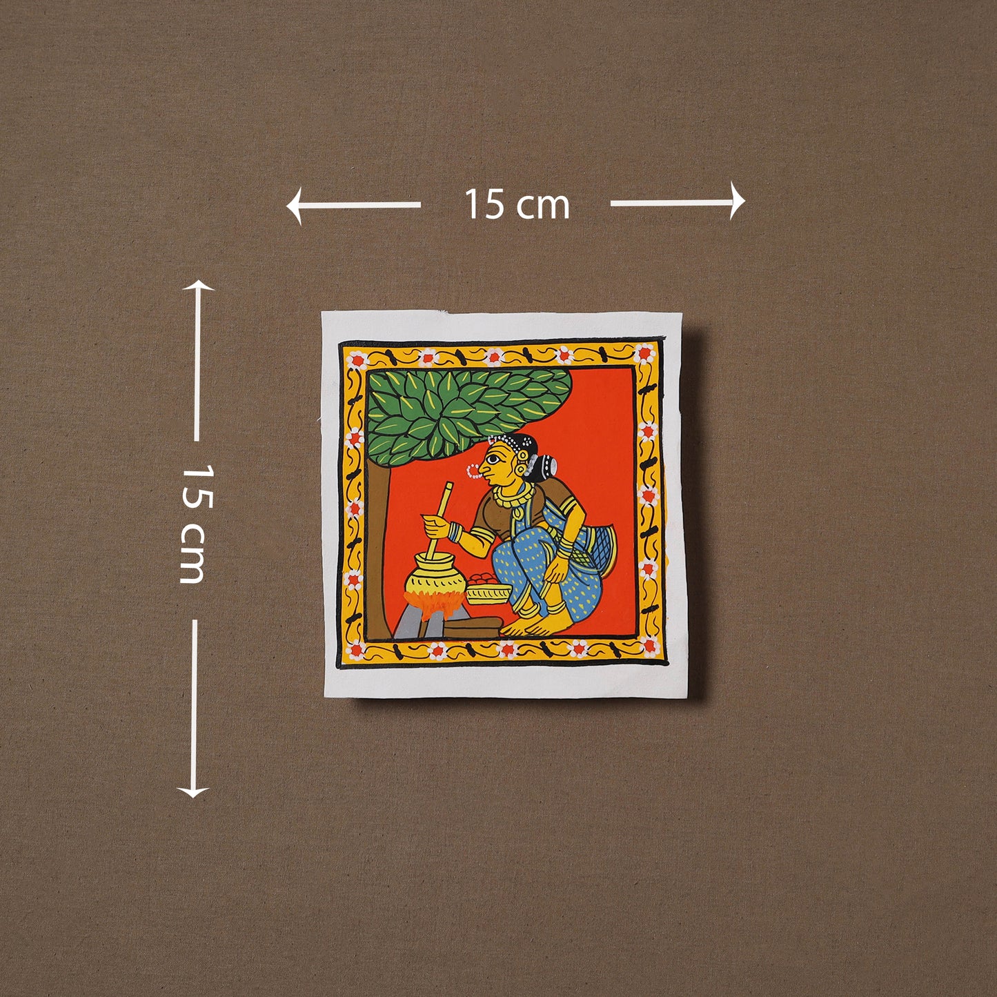 Handpainted Cheriyal Scroll Painting by Dhanalakota Sai Kiran (6 x 6 in) 36