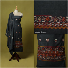 Black - 3pc Embroidered Merino Wool Unstitched Dress Material 60