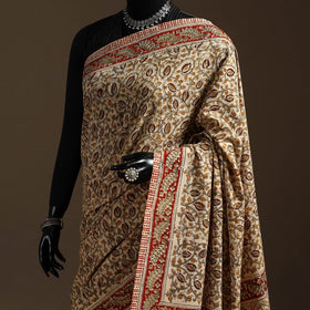 Beige - natural dyed pedana cotton kalamkari saree 30
