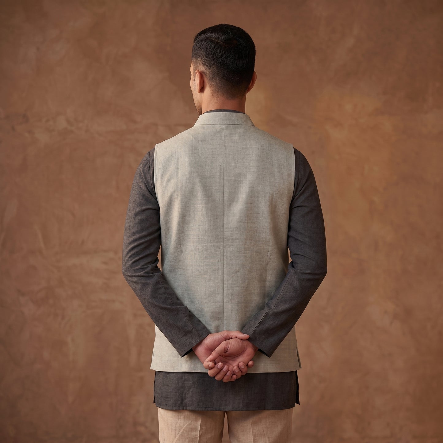 Handwoven Cotton Nehru Jacket for Men in Jamdani Buti of Srikakulam 16
