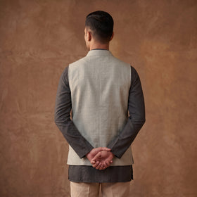 Handwoven Cotton Nehru Jacket for Men in Jamdani Buti of Srikakulam 16
