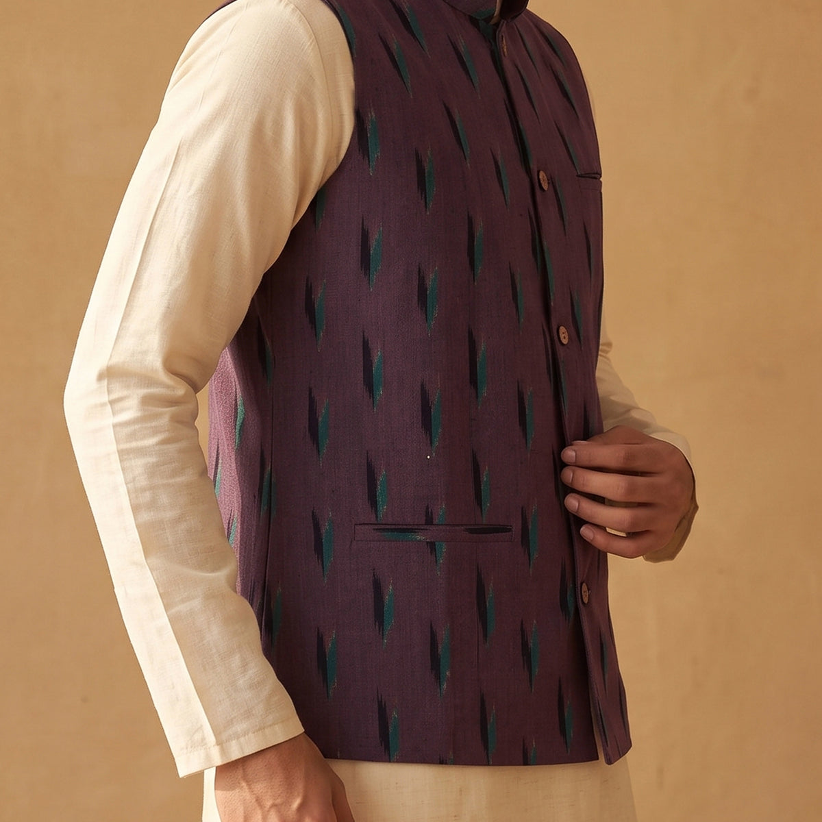 Pochampally Ikat Cotton Men Nehru Jacket 12