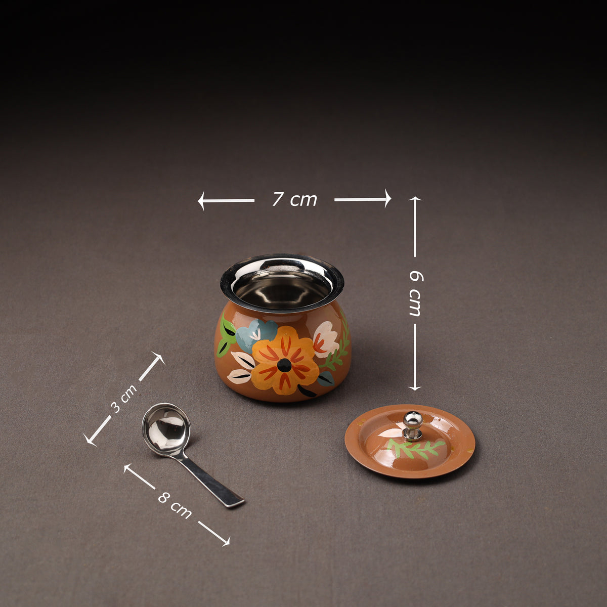 Floral Handpainted Enamelware Stainless Steel Ghee Pot 47