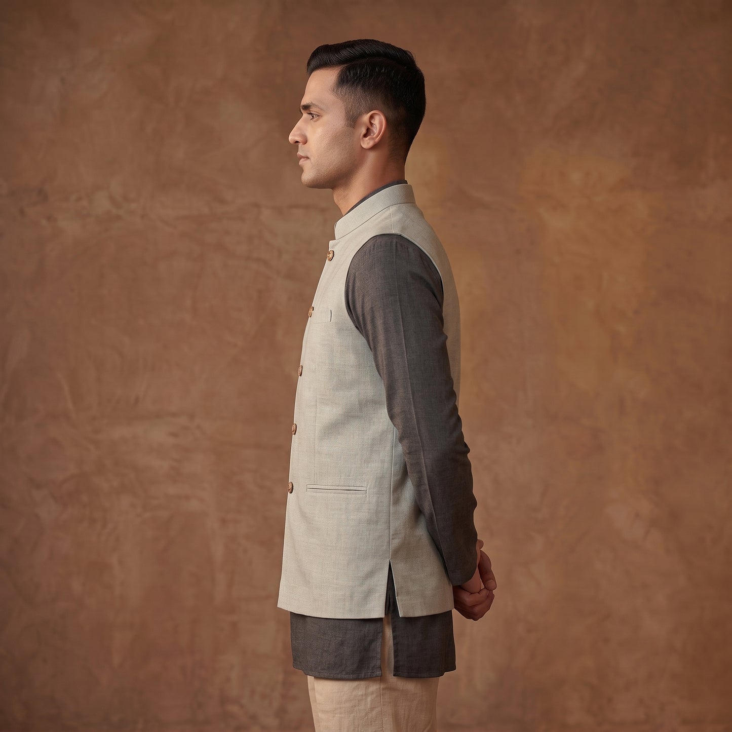 Handwoven Cotton Nehru Jacket for Men in Jamdani Buti of Srikakulam 16