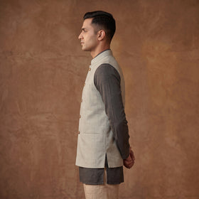 Handwoven Cotton Nehru Jacket for Men in Jamdani Buti of Srikakulam 16
