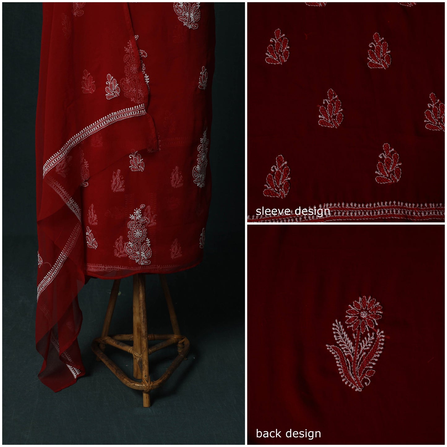 Lucknowi Chikankari Hand Embroidered Georgette 3pc Unstitched Dress Material Suit Set 48