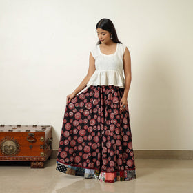 Black - hand printed cotton long bagru skirt 05