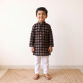 Black - kids pure cotton kurta in bagru block prints (3-4