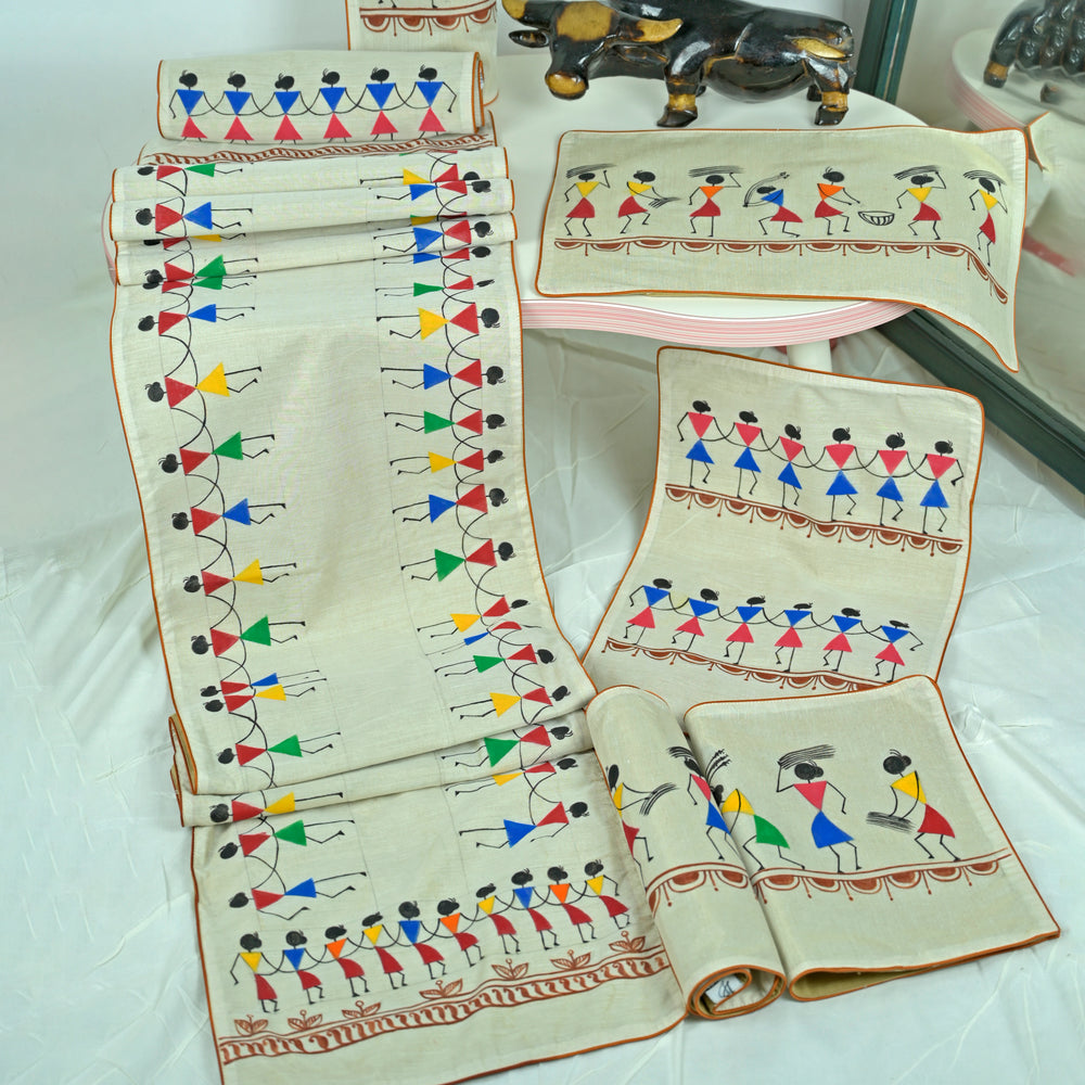 Madhubani Handpainted Chanderi Table Runner