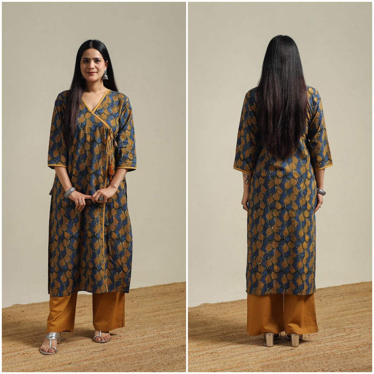 Multicolor - Bagru Hand Block Print Natural Dyed Cotton Straight Kurta for women 02