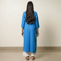 Deep Sky Blue - Plain Flex Cotton Straight Kurta 03