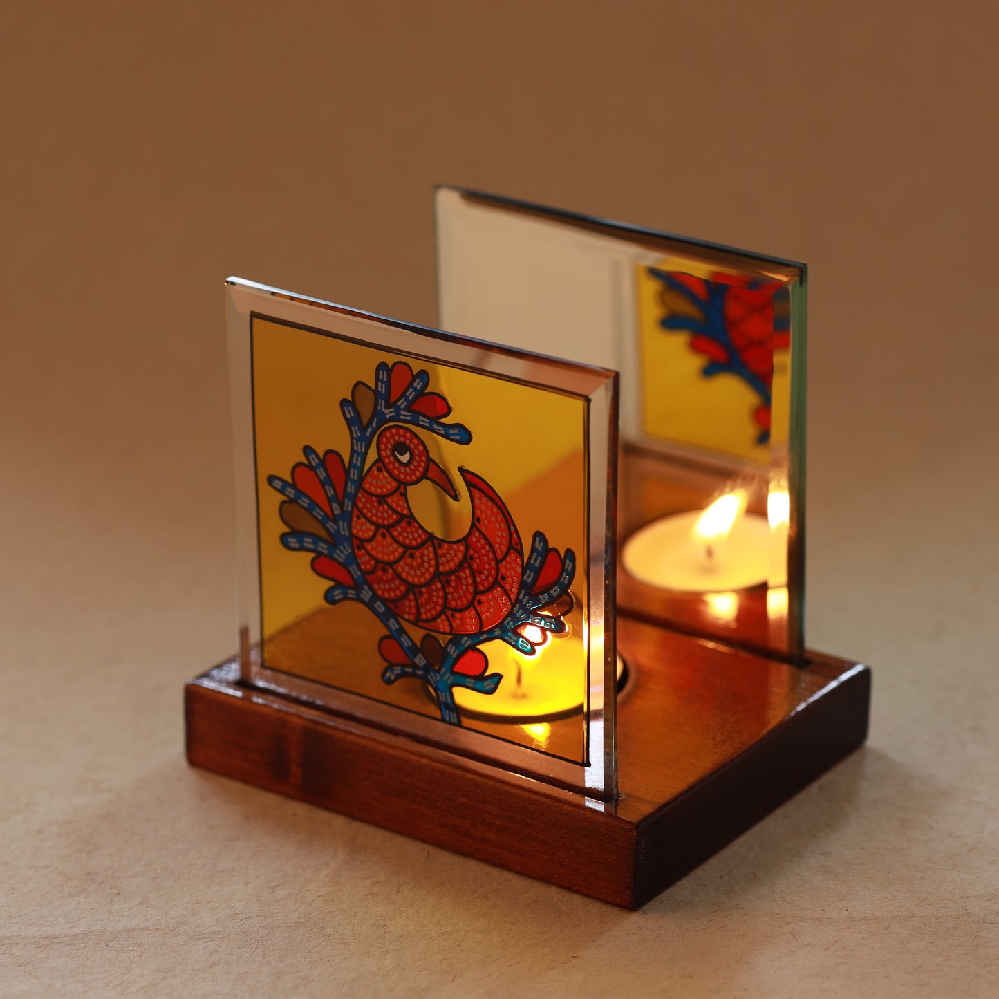 Tejaswi - Hand-painted Glass Gond T Light Holder