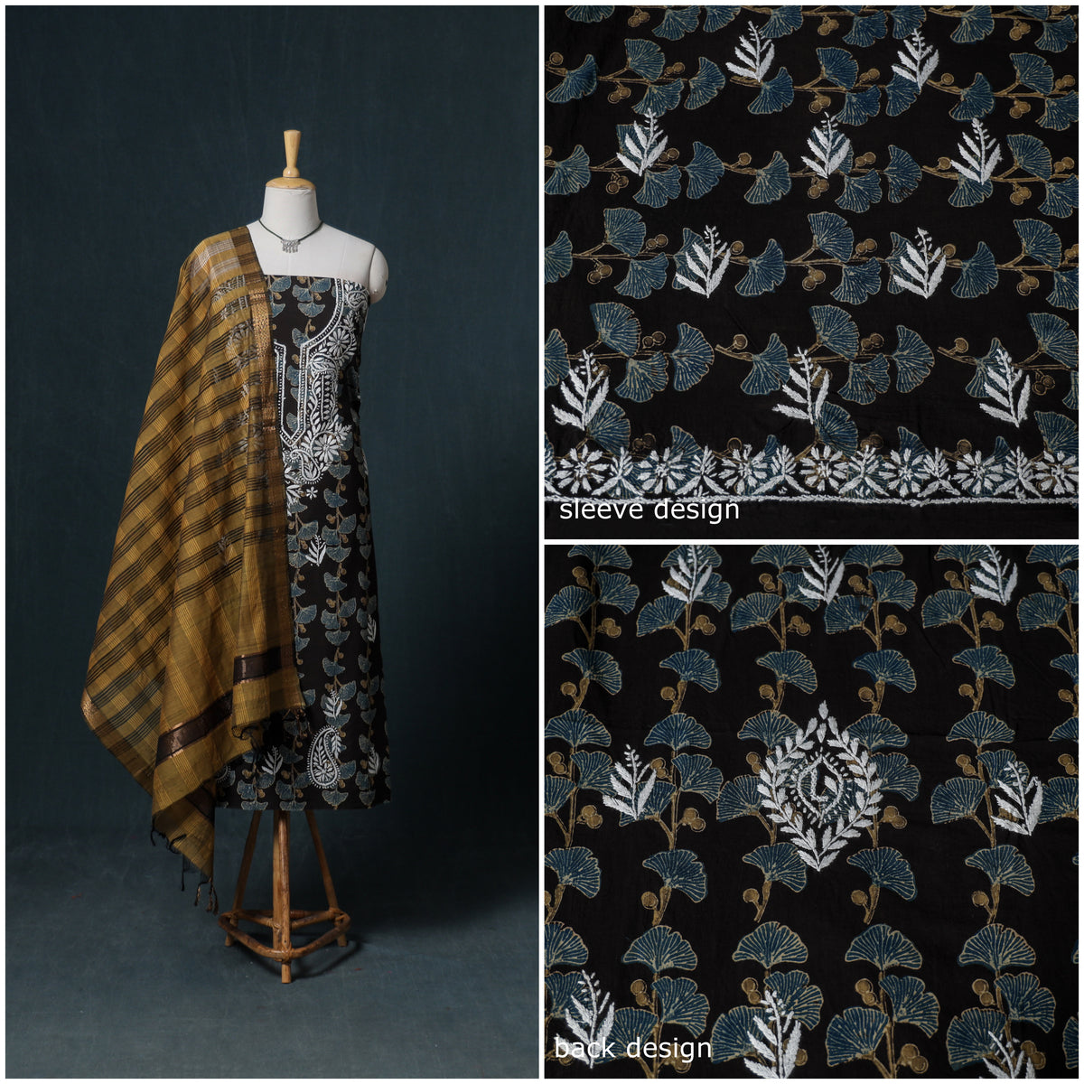 Lucknowi Chikankari Hand Work Unstitched Dress Material: Kurta & Dupatta with Jewellery 46