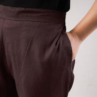 Brown - Cotton Tapered Casual Pant for Women