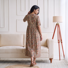 Pedana Kalamkari Hand Block Print Cotton Flared Long Dress for Women 10