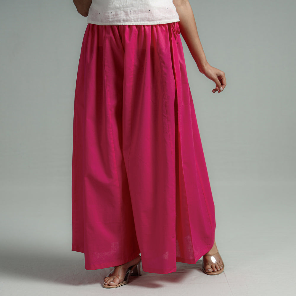 Dark Pink - Plain Dyed Cotton Flared Palazzo