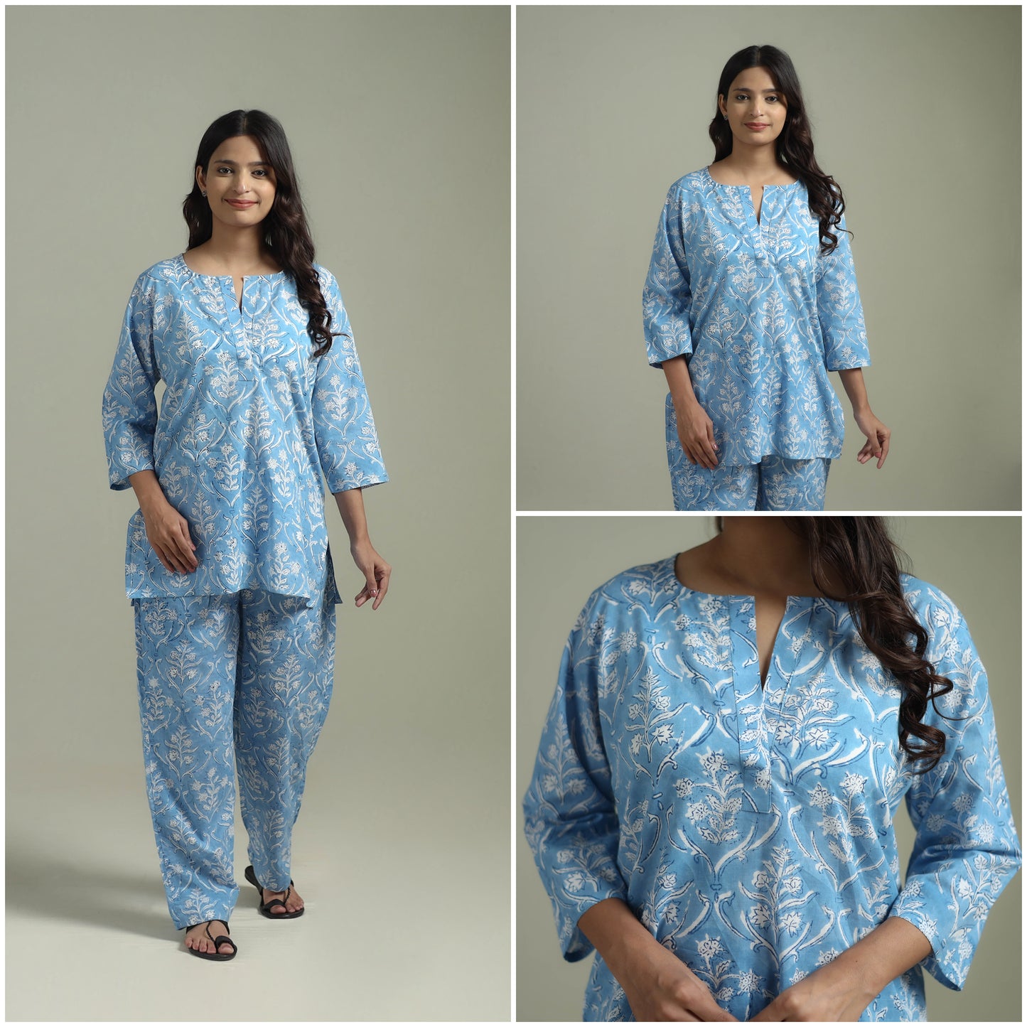 Sanganeri Floral Printed Cotton Night Suit for Women 12