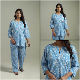 Sanganeri Floral Printed Cotton Night Suit for Women 12