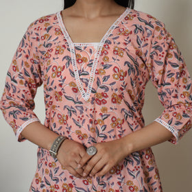 Peach - Sanganeri Block Printed Cotton Kurta with Palazzo Set 02