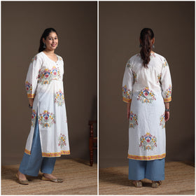 Gota Work Floral Sanganeri Block Print Cotton Straight Long Kurta for Women 07