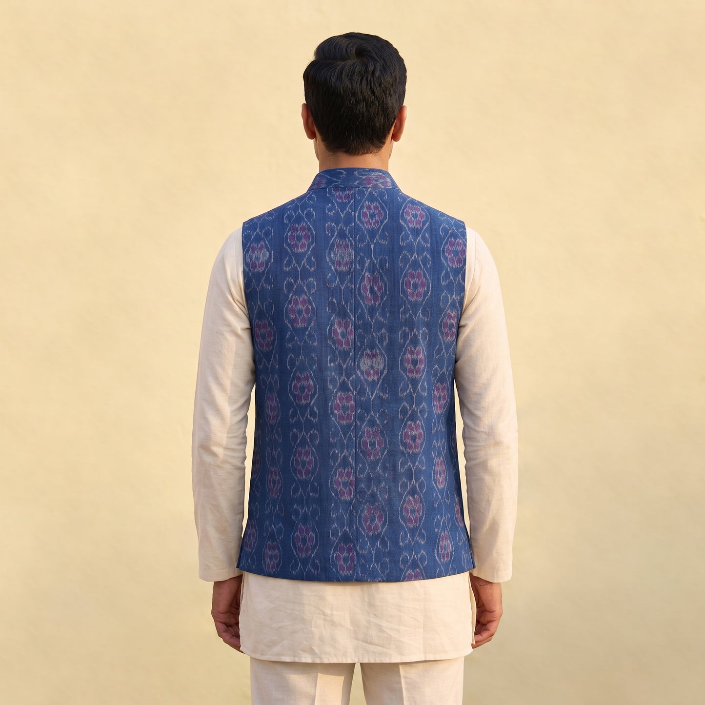 Sambalpuri Ikat Weave Cotton Men Nehru Jacket 06
