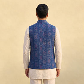 Sambalpuri Ikat Weave Cotton Men Nehru Jacket 06
