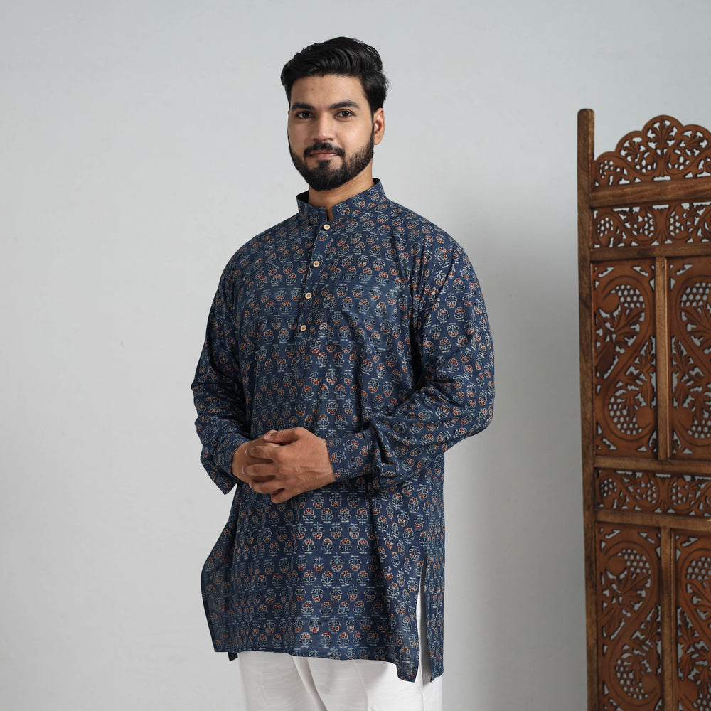 Ajrakh Block Printed Cotton Men Short Kurta 04