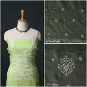 Pure Organza Silk Unstitched Heavy Hand Embroidered Beadwork 2pc Chikankari Kurta Set 04