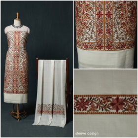 3pc Heavy Chain Stitch Embroidered Wool Unstitched Dress Material Suit Set 87