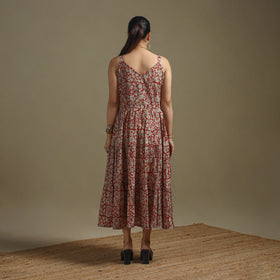 Hand Block Print Natural Dyed Cotton Tiered Bagru Dress 07