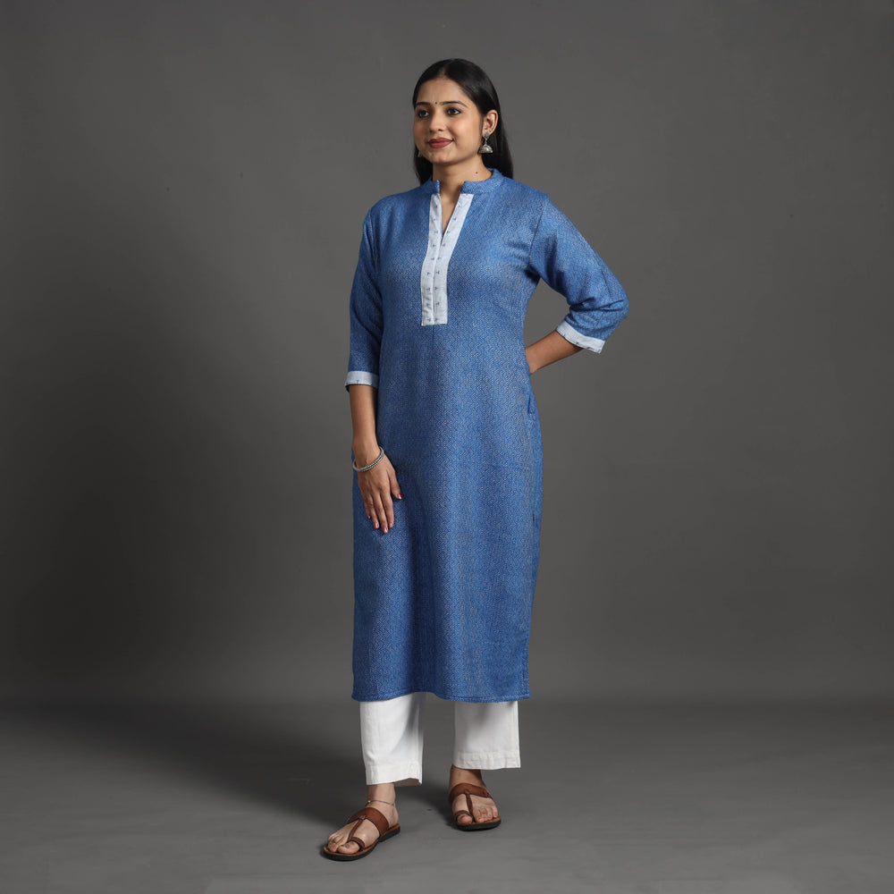 Afiya Blue Merino Woolen Kurta