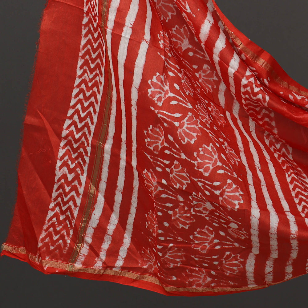 Red - 3pc Chanderi Silk Bagru Print Dress Material 02