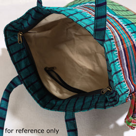 Green Handmade Gamcha Fabric Embroidered Applique Work Hand Bag