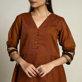 Thread Border Cotton A-Line Coffee Brown Kanchipuram Kurta for Women