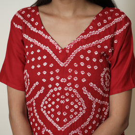 Red - Bandhani Tie-Dye Cotton Kurta with Afghani Salwar & Dupatta Set 01
