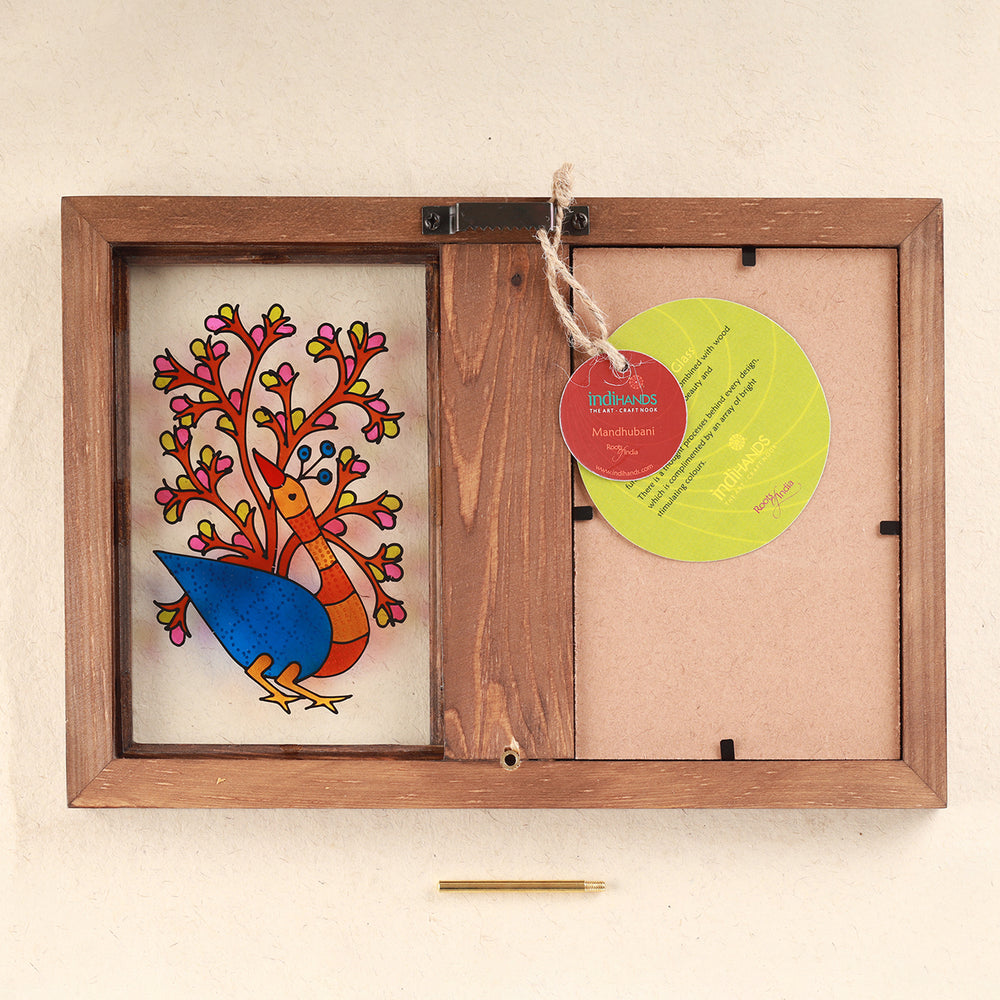 Mor - Gond Glass Photo Frame  with Clock